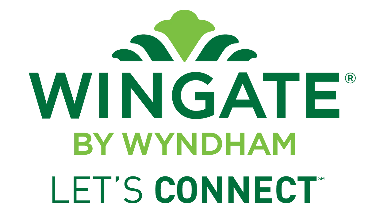 The image is a logo for "Wingate by Wyndham" with the slogan "Let's Connect" in shades of green.